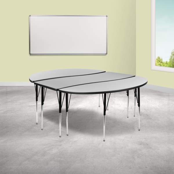 Flash Furniture Oval Wave Flexible Thermal Laminate 3-Piece Activity Table Set With Standard Height-Adjustable Legs, Gray