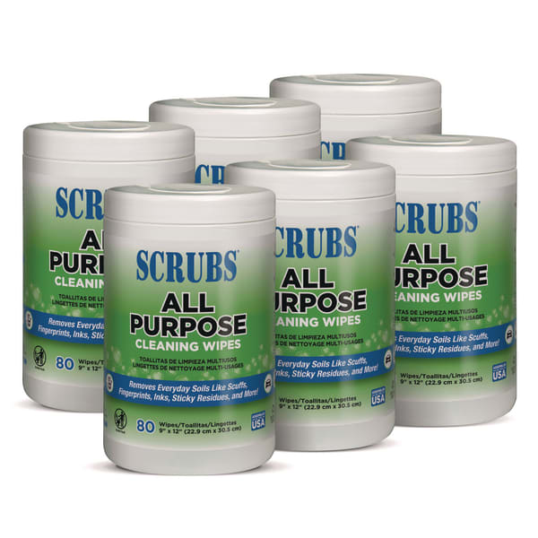 SCRUBS All Purpose Cleaning Wipes, 9 x 12, Citrus Scent, White, 80 Wipes/Canister, 6 Canisters/Carton
