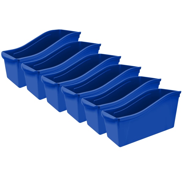 Storex Large Book Bins, 12inH x 5-1/4inW x 7inD, Blue, Pack Of 6 Bins