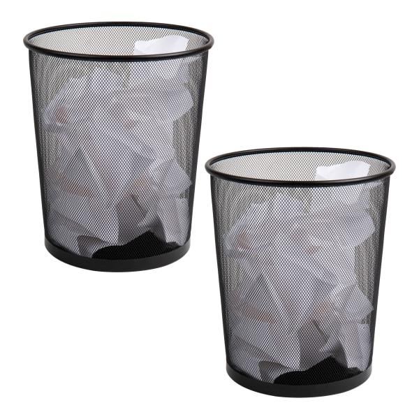 Mind Reader Metal Mesh Trash Cans, 4.4 Gallon, 13-3/4inH x 11-1/2inW x 11-1/2inD, Black, Pack Of 2 Cans