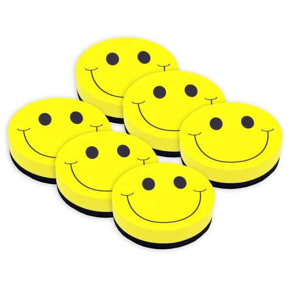 Ashley Productions Magnetic Whiteboard Erasers, 3-3/4in x 3-3/4in, Smile Face, Pack Of 6 Erasers