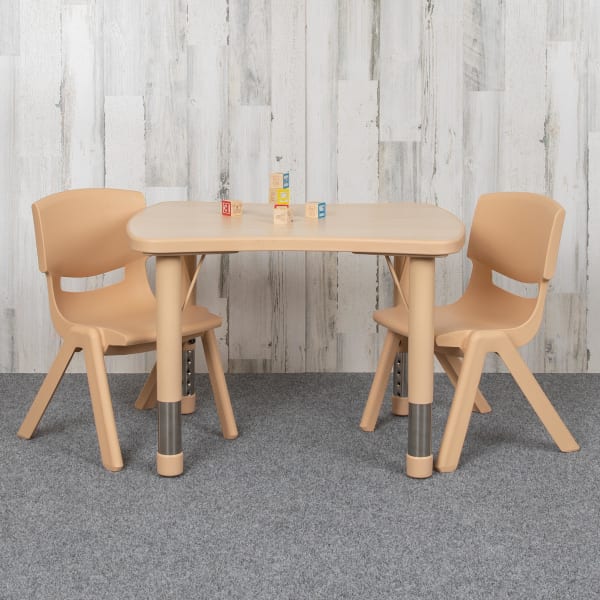 Flash Furniture Rectangular Height-Adjustable Activity Table Set With 2 Chairs, 23-1/2inH x 21-7/8inW x 26-5/8inD, Natural