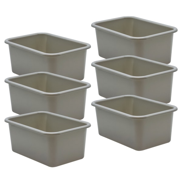 Teacher Created Resources Small Plastic Storage Bins, 5inH x 11-3/8inW x 7-3/4inD, Gray, Pack Of 6