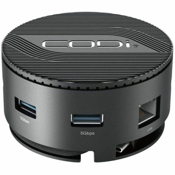 CODi Centro M3 7 Port USB-C Docking Station - Charging Capability - USB Type C - 4K @ 60Hz - 3840 x 2160 - 3 x USB Ports - 3 x USB Type-A Ports - USB Type-A - USB Type-C - 1 x RJ-45 Ports - Network (RJ-45) - 2 x HDMI Ports - HDMI - Black - Wired
