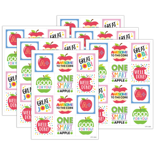 Creative Teaching Press Reward Stickers, Apple Time Apple, 60 Per Pack, Set Of 6 Packs