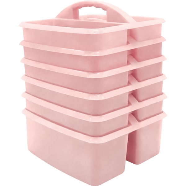 Teacher Created Resources Plastic Storage Caddies, 5-1/4inH x 9-1/4inW x 9inD, Light Pink, Pack Of 6 Caddies