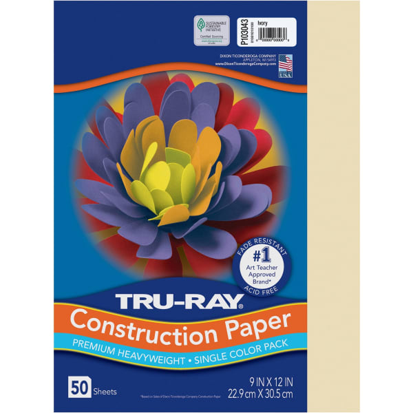 Tru-Ray Construction Paper - Art Project, Craft Project - 9in Width x 12in Length - 76 lb Basis Weight - Ivory - Fiber, Sulphite - 50 / Pack