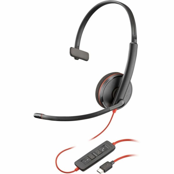 Poly Blackwire 3210 Monaural USB-C Headset +USB-C/A Adapter (Bulk) - Mono - USB Type C, Mini-phone (3.5mm) - Wired - 32 Ohm - On-ear - Monaural - Ear-cup - 5.20 ft Cable - Omni-directional Microphone - Noise Canceling - Black