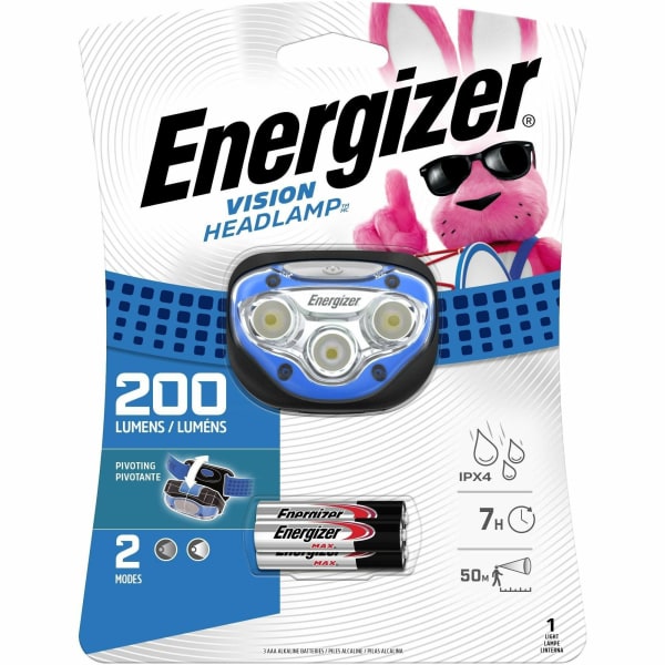 Energizer Vision LED Headlamp - LED - 100 lm Lumen - 3 x AAA - Battery - Impact Resistant, Water Resistant - Blue - 1 / Pack