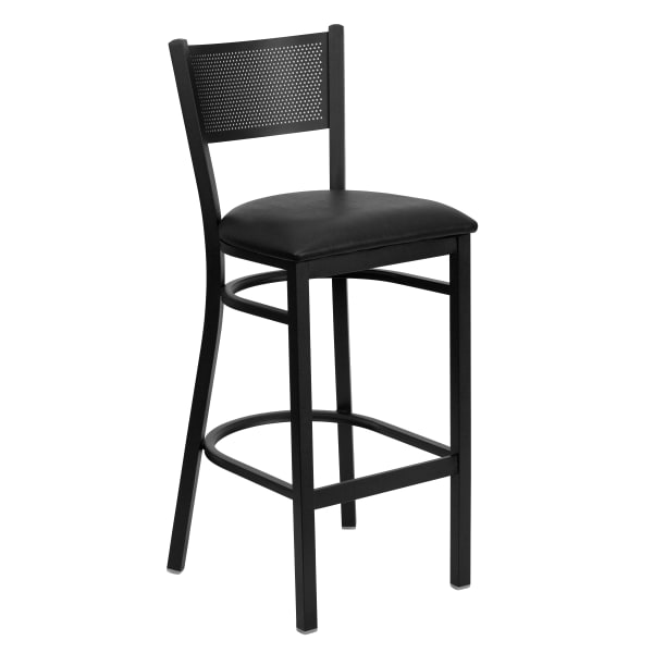 Flash Furniture Metal/Vinyl Restaurant Barstool With Grid Back, Black
