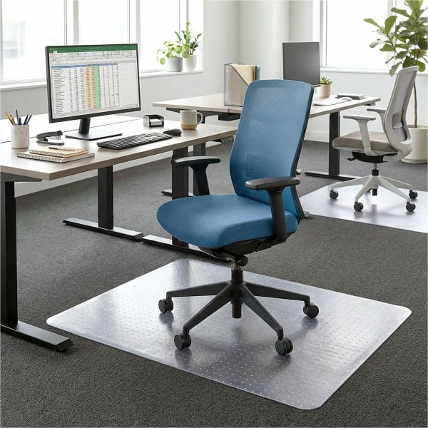 Lorell PlushMat Medium Pile Studded Chair Mat, 46in x 60in, Clear