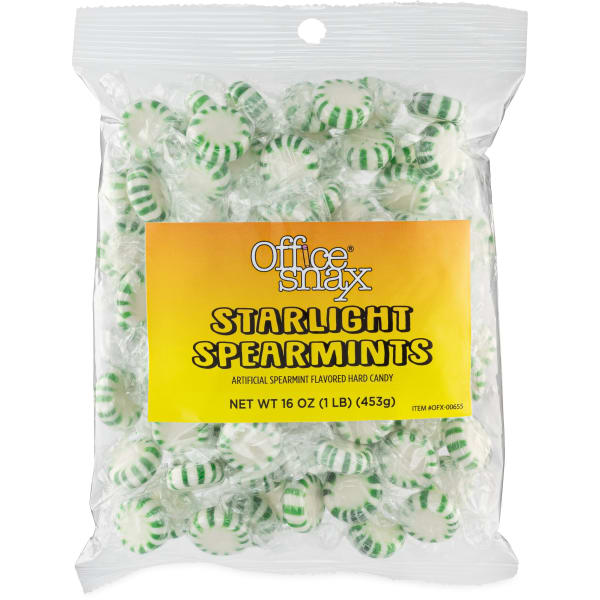 Office Snax Tub of Starlight Spearmints Candy - Spearmint - Individually Wrapped - 16 oz - 1 Each