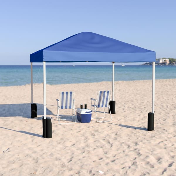 Flash Furniture Pop-Up Event Canopy Tent With Sandbags And Wheeled Case, 106inH x 116inW x 116inD, Blue