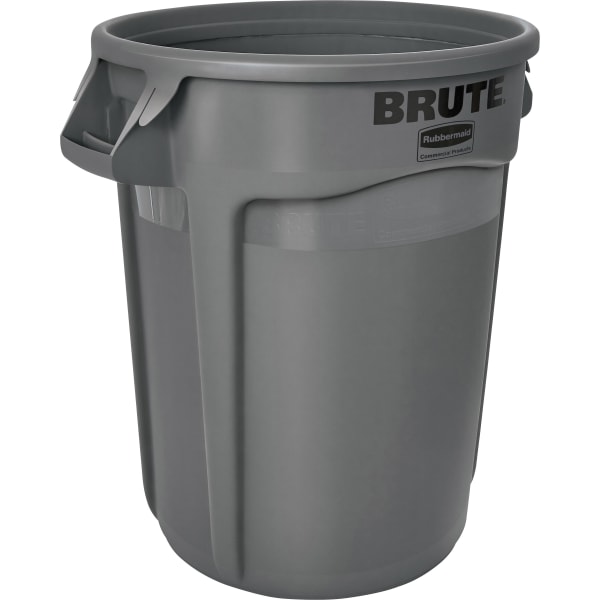 Rubbermaid Commercial Brute 32-Gallon Vented Containers - 32 gal Capacity - Round -  - 27.3in Height x 21.9in Diameter - Plastic - Gray - 6 / Carton