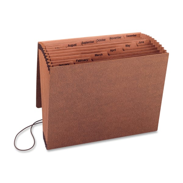 Sparco Heavy-Duty Jan-Dec Accordion File, 12 Pocket, 8 1/2in x 11in, Letter, 30 % Recycled, Brown, Pack of 1