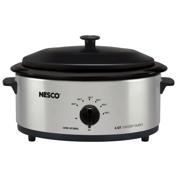Nesco 6 Qt 750W Portable Roaster With Porcelain Cookwell, Silver