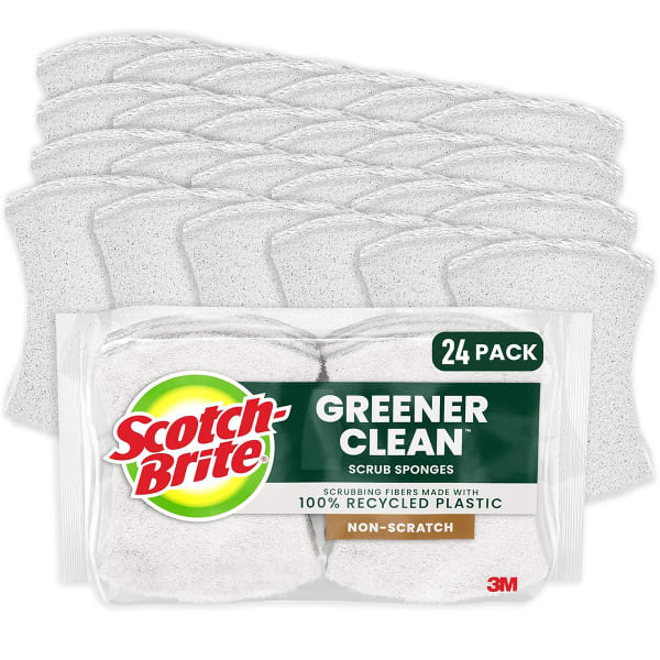 Scotch-Brite Greener Zero Scratch Sponges, 24 pack-Scrubbing Sponges, 100% Recycled, Great For Washing Dishes and Cleaning Kitchen