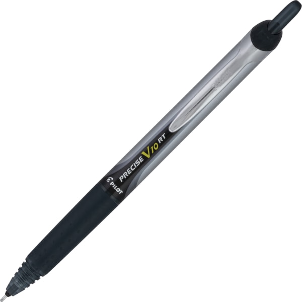 Pilot PRECISE Retractable Pens, Bold Point, 1.0mm, Silver/Black Barrels, Black Ink, Pack Of 12 Pens