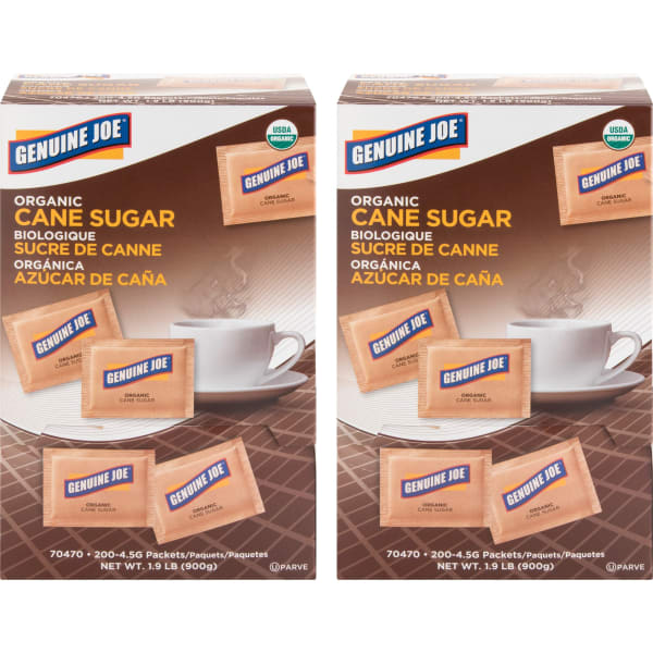 Genuine Joe Turbinado Natural Cane Sugar Packets - 0.159 oz (4.5 g) - Molasses Flavor - Natural Sweetener - 2/Carton - 200Box