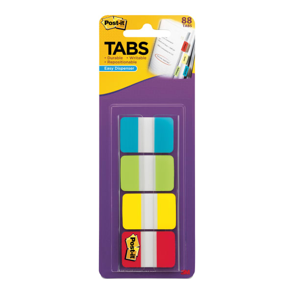 Post-it Tabs, 1 in. x 1.5 in., 1 Pack, 88 Tabs/Pack, Assorted Colors, Back to School Supplies for Students, Tabs for Textbooks and Notebooks