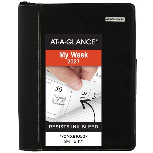 AT-A-GLANCE Executive 2027 Weekly Monthly Appointment Book with Zipper, Black, Large, 8 1/4in x 11in