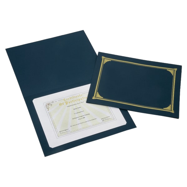 SKILCRAFT Certificate/Document Cover, 8 1/2in x 11in, 8in x 10in, A4, Blue/Gold, Pack Of 5 (AbilityOne 7510-01-519-5771)