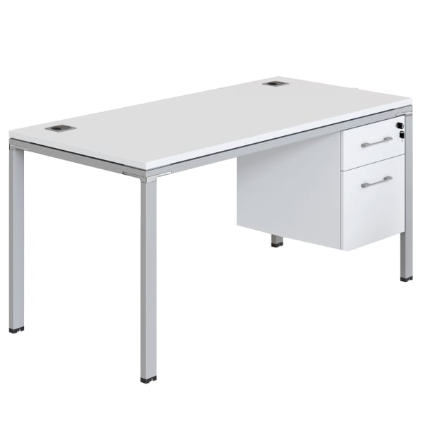 Boss Office Products Simple System Workstation Desk With Pedestal, 60in x 24in, White