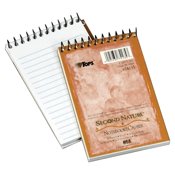 TOPS Second Nature Top-Bound Memo Book, 3in x 5in, 1 Subject, Narrow Rule, 50 Sheets White