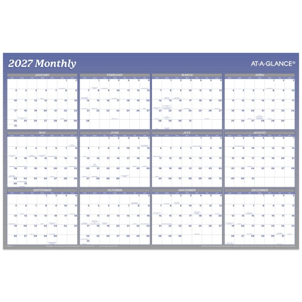 AT-A-GLANCE 2027 Vertical Horizontal Reversible Erasable Yearly Wall Calendar, Blue, Large, 24in x 36in
