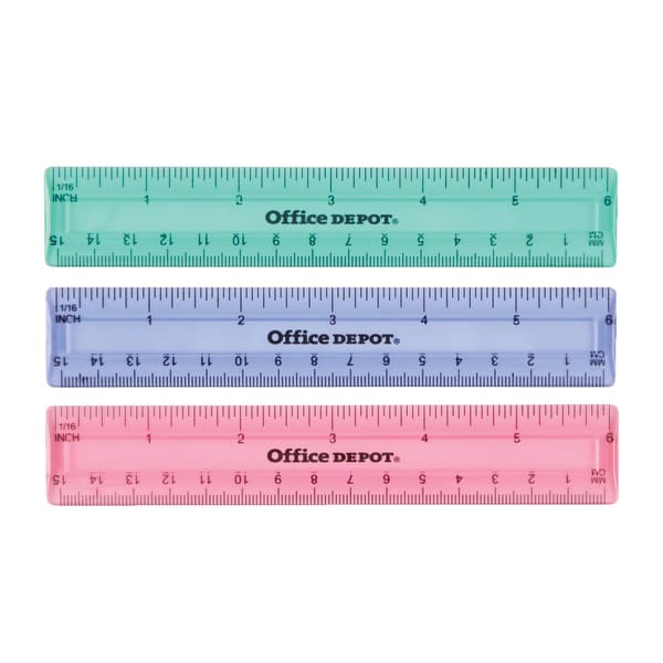 Office Depot Brand Plastic Ruler, 6in, Assorted Colors (No Color Choice)