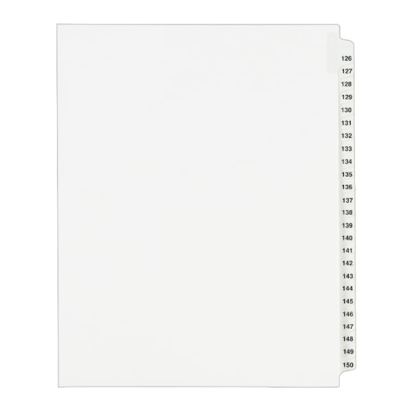 Avery Standard Collated Legal Dividers Avery Style, 8 1/2in x 11in, White Dividers/White Tabs, 126-150, Pack Of 25