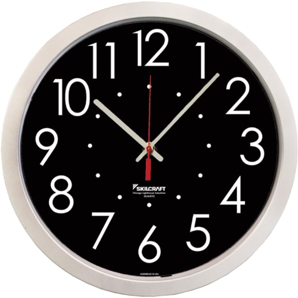SKILCRAFT High Contrast Quartz Wall Clock - Analog - Quartz - Black Main Dial - Plastic - TAA Compliant