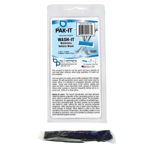 PAK-IT Wash-IT Waterless Vehicle Wash Packet, Breezy Scent, Pack Of 5