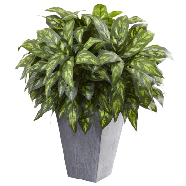 Nearly Natural Silver King 37inH Artificial Plant With Planter, 37inH x 32inW x 35inD, Green/Slate