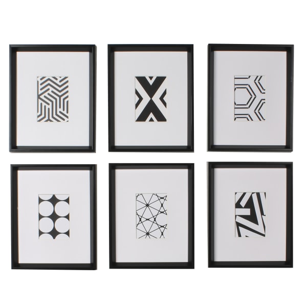 Uniek Kate and Laurel Calter Framed Art Prints, 12-7/16in x 15-7/16in, Modern Black And White Geometric Abstract Black, Set Of 6
