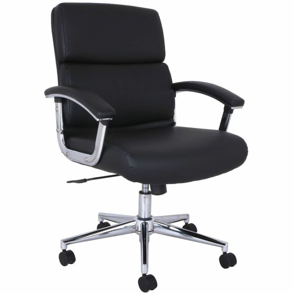 Lorell Vuelo Modern Bonded-Leather Office Chairs - Bonded Leather Seat Material - Mid Back - Black - Armrest - 1 Each