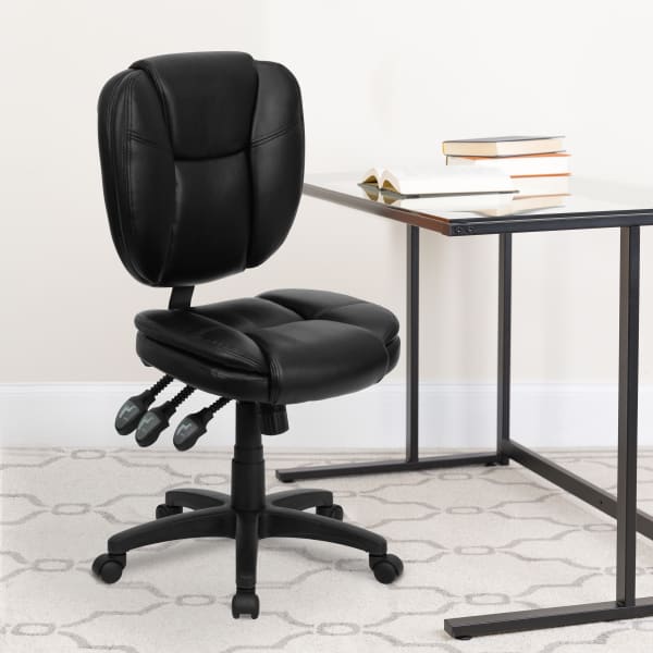 Flash Furniture LeatherSoft Faux Leather Mid-Back Multifunction Ergonomic Swivel Task Chair, Black