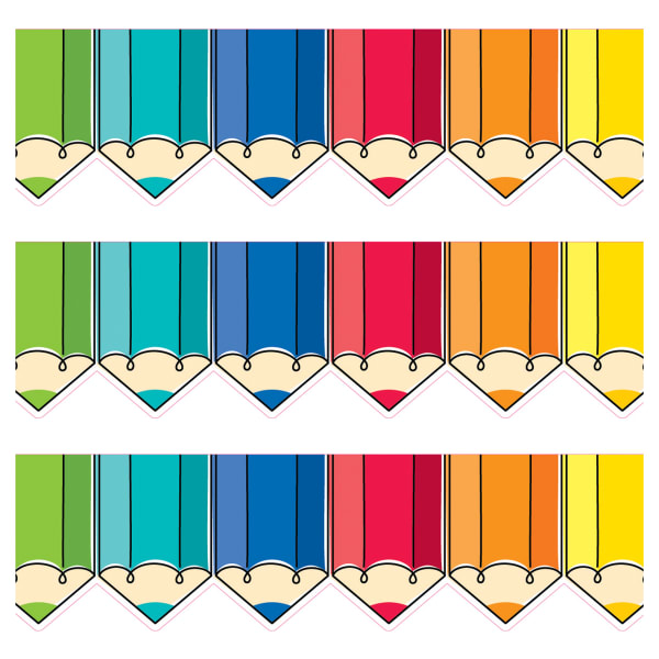 Creative Teaching Press EZ Borders, Colorful Doodle Pencils, 24 Borders Per Pack, Set Of 3 Packs