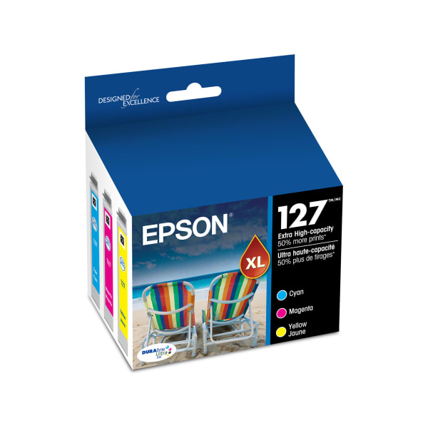 Epson 127 DuraBrite Ultra Cyan, Magenta, Yellow Ink Cartridges, Pack Of 3, T127520-S