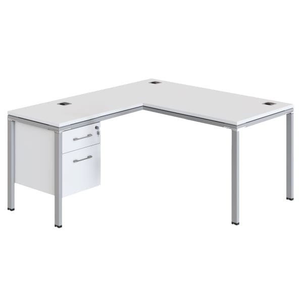 Boss Office Products Simple System Workstation L-Desk with Return & Pedestal, 29-1/2inH x 48inW x 59-7/16inD, White