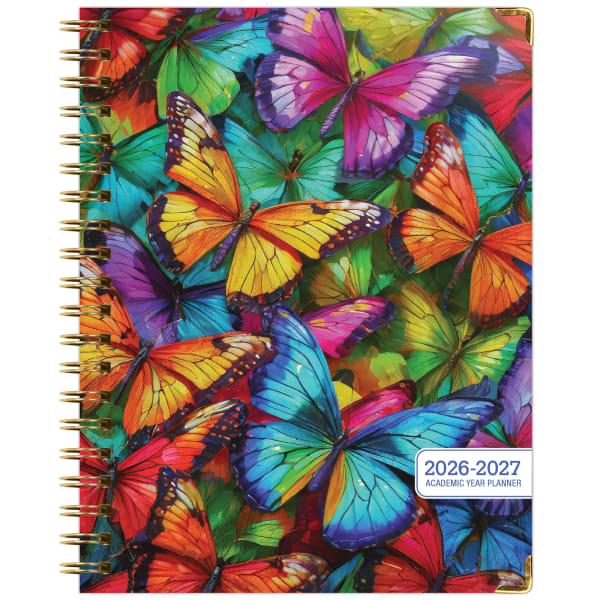 2026-2027 Excello Brands 14-Month Academic Year Hardcover Weekly/Monthly Fashion Planner, 8-1/2in x 11in, Colorful Butterflies, May To June, Total Qty 1