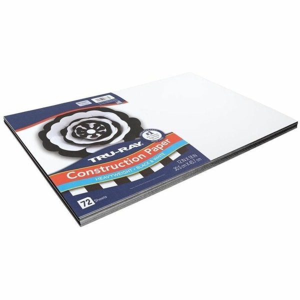 Tru-Ray Premium Construction Paper - Project, Construction - 12in x 18in - Black, White - Sulphite, Fiber - 72 Sheet