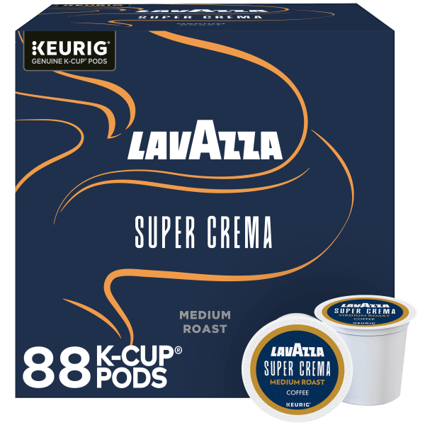 Lavazza Super Crema Single Serve Keurig K-Cup Pods, Medium Espresso Roast Coffee, 88 Count (4 Boxes of 22)