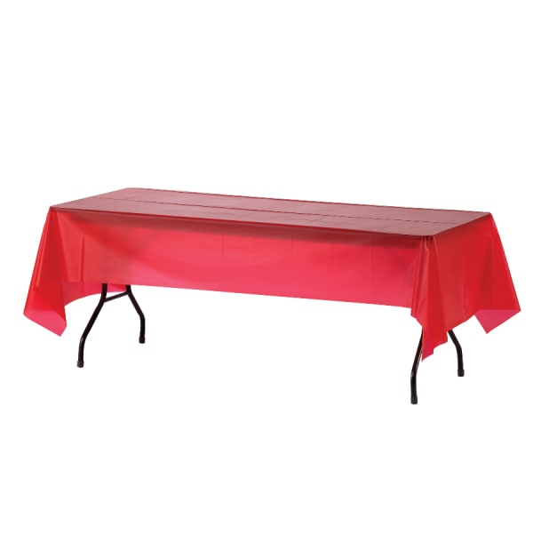 Genuine Joe Plastic Table Covers, 54in x 108in, Red, Pack Of 6