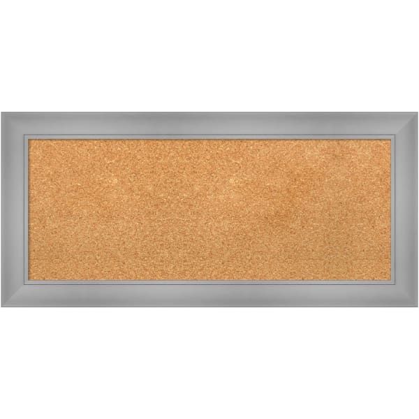Amanti Art Rectangular Non-Magnetic Cork Bulletin Board, Natural, 34in x 16in, Flair Polished Nickel Plastic Frame
