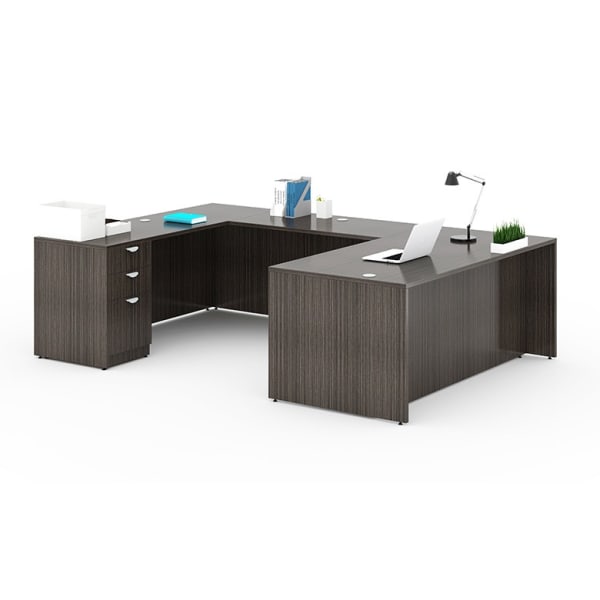 Boss Office Products 66inW Executive U-Shaped Desk with Box/Box/File Storage Pedestal, Driftwood