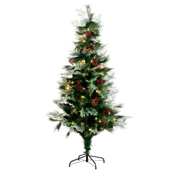 Nearly Natural Pine 72inH Artificial Fiber Optic Christmas Tree With Pinecones, Berries And LED Lights, 72inH x 35inW x 35inD, Green