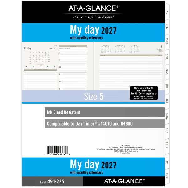 AT-A-GLANCE 2027 Daily Planner Two Pages Per Day Refill, Loose-Leaf, Folio Size, 8 1/2in x 11in