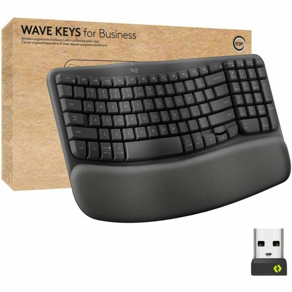 Logitech Wave Keys for Business, Wireless Ergonomic Keyboard with Cushioned Palm Rest, Logi Bolt Technology, Graphite - 920012058