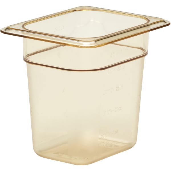 Cambro H-Pan High-Heat GN 1/8 Food Pans, 6inH x 5-3/16inW x 6-5/16inD, Amber, Pack Of 6 Pans